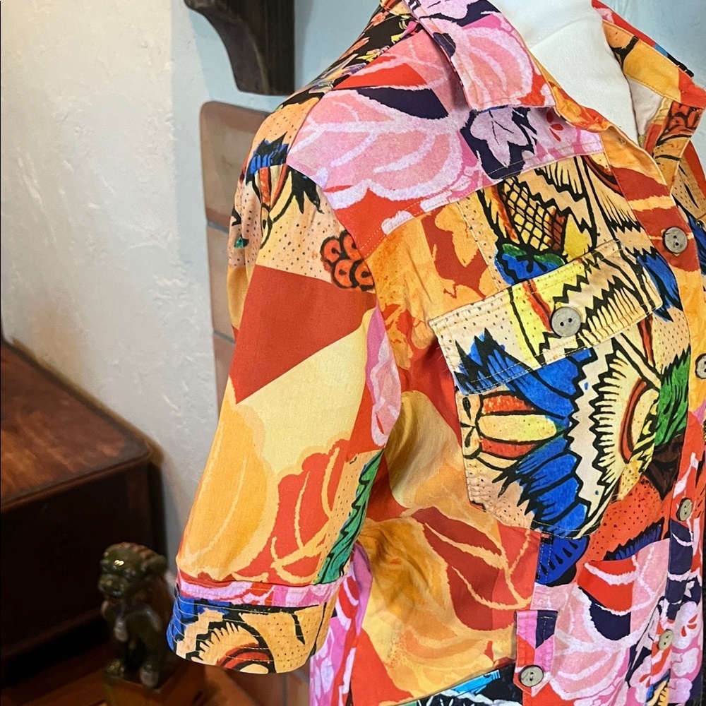 Desigual Multicolor Floral Patchwork Button Up Mi… - image 4